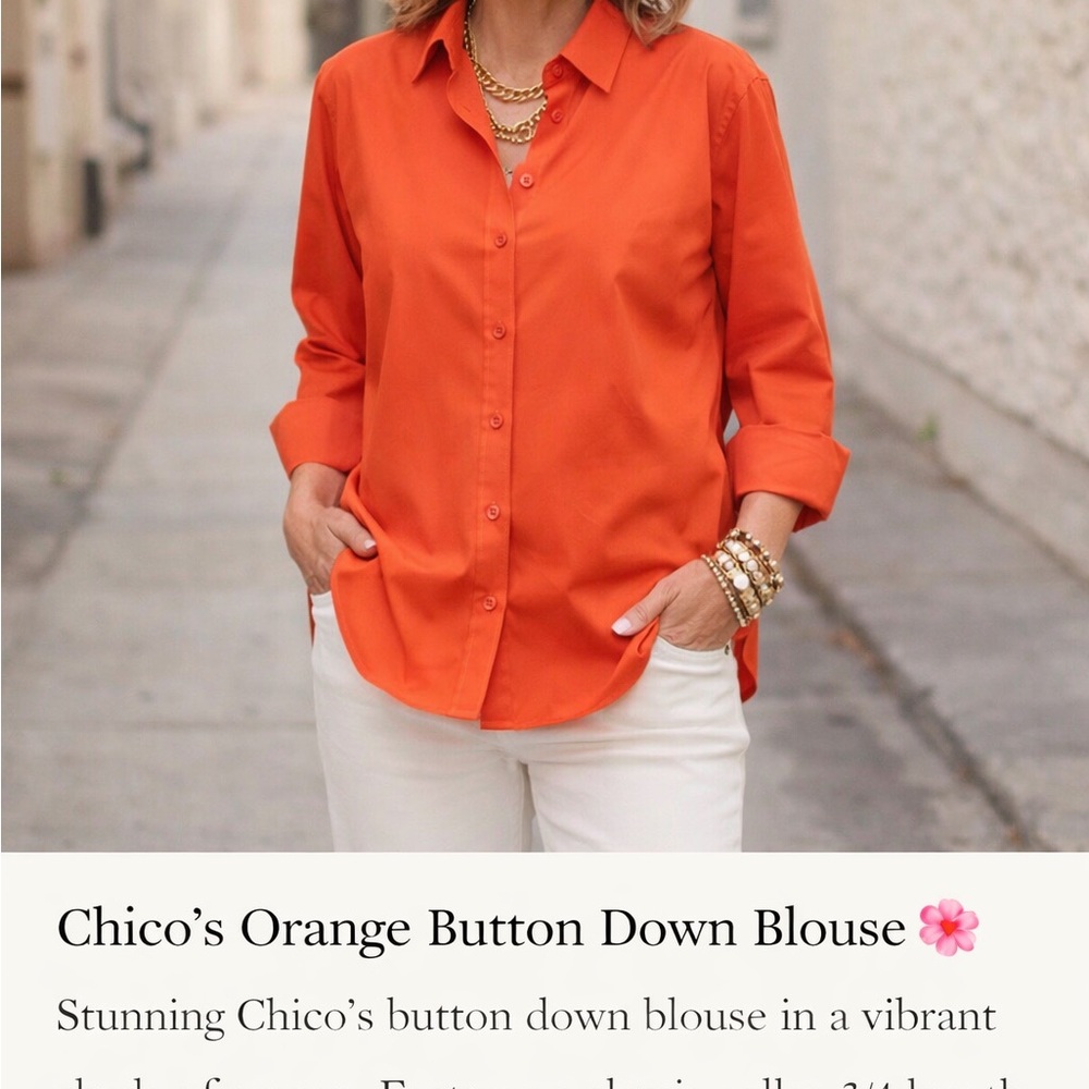 Chico's Coral Button Down Shirt | Classic Effortless Style - Picture 11 of 12